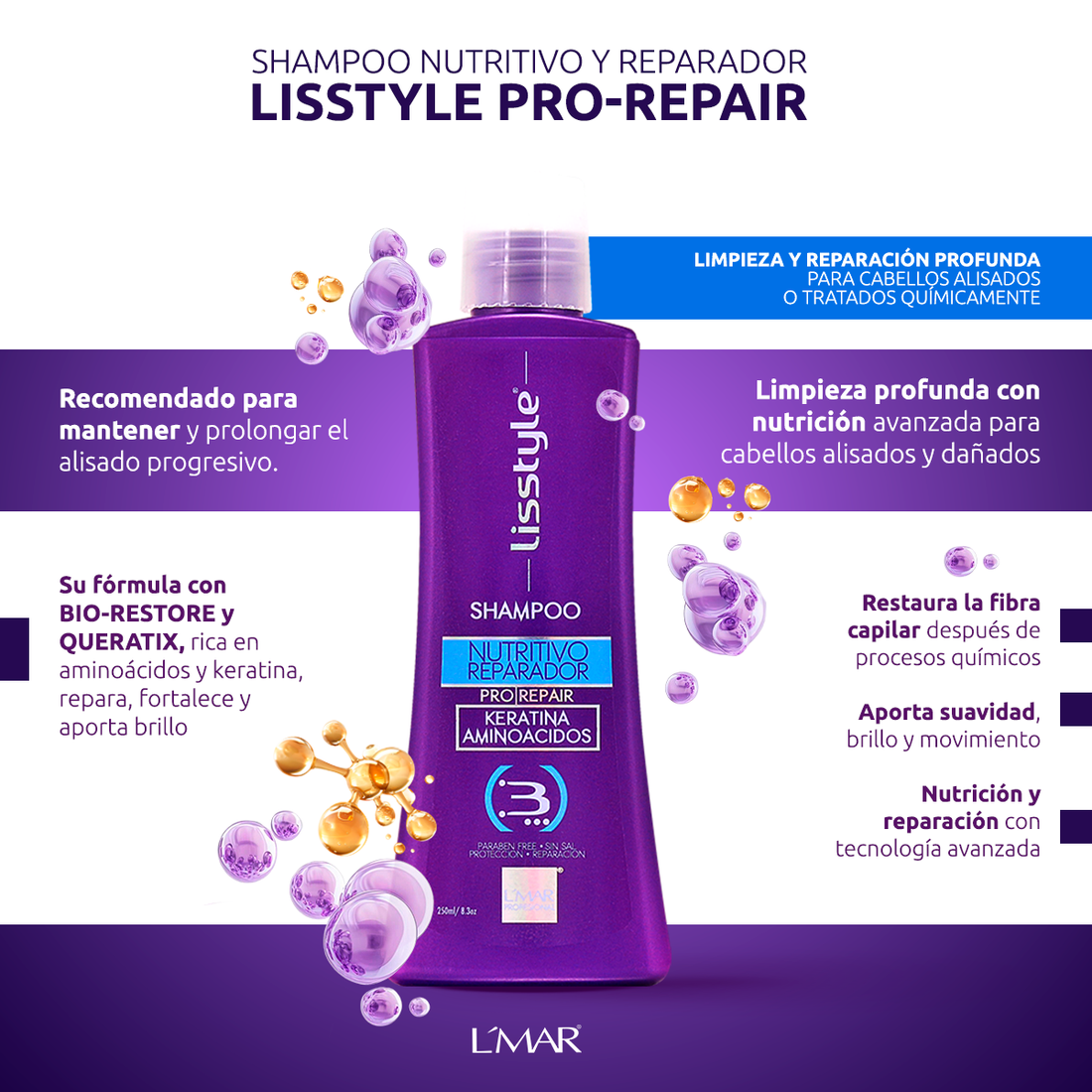 SHAMPOO NUTRITIVO Y REPARADOR LISSTYLE PRO-REPAIR – SIN SAL